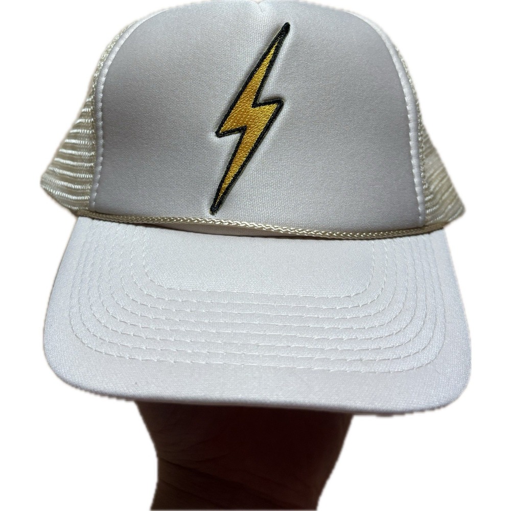 Aviator Nation Hat Cap Snap Back Beige Mesh Trucker Lightning Bolt Logo Otto